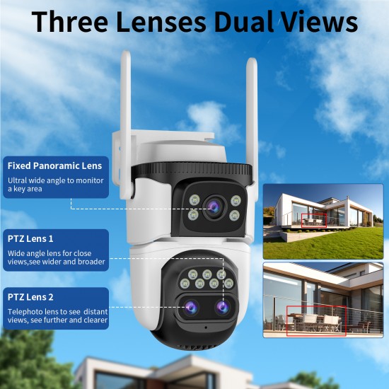 CS621ZR Three Lens Dual Views Waterproof Zoom Security Camera